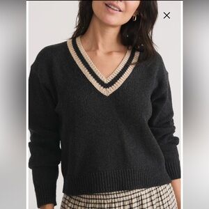NWT Marine Layer Bella Cropped Wool and Cotton V Neck Sweater Faded Black XS